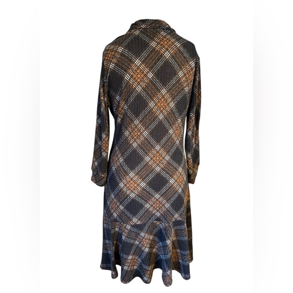 Adrienne Vittadini Brown Plaid Tie Neck Academia Lightweight Sheath Dress Sz M - Picture 2 of 12